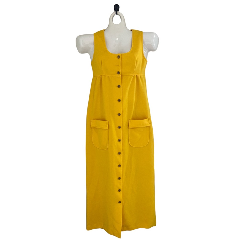 Vintage 70’s yellow maxi dress button down with pockets